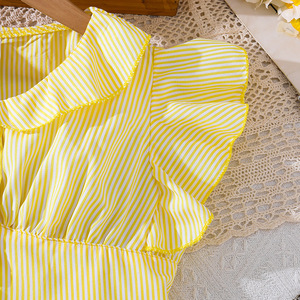 Abbigliamento <span class=keywords><strong>Donna</strong></span> e Bambina Primavera Estate 2026 Nuova Giacca Casual a Righe con Maniche Volanti Traspirante <span class=keywords><strong>per</strong></span> Ragazze 7-9 Anni - Product Image 4