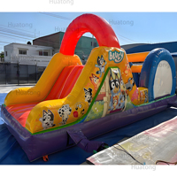 Nouvelle château gonflable bleu commercial avec toboggan et obstacles, château gonflable pour enfants, trampoline gonflable pour fête