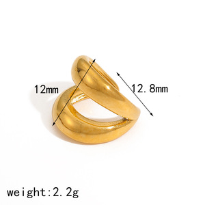 Pendientes de aro geométricos minimalistas de doble capa de acero inoxidable, clips para las orejas de acero titanio con oro de 18k para mujer, joyería de moda. - Product Image 3