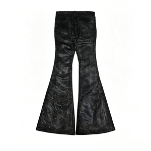Black Crack Wax Coated Flare <b>Jeans</b> Retro Streetwear Bootcut Bottoms Men's Distressed Denim <b>Jeans</b> Men's <b>Jeans</b> Men's Wide Leg <b>Jean</b> - Product Image 1