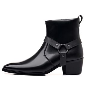 Bottes en cuir PU tendance pour hommes avec logo personnalisable, grandes tailles, style moto, hauteur cheville, <span class=keywords><strong>noires</strong></span>, pour l'automne et l'hiver - Product Image 1