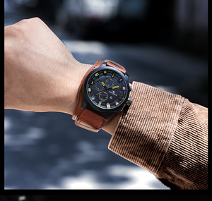 Montre à grand cadran pour hommes, bracelet en cuir, tendance, pour étudiants, à la mode, décontractée, étanche - Product Image 3