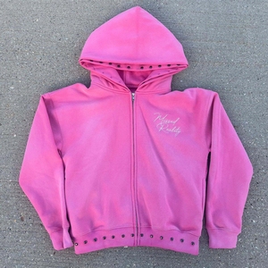 Áo hoodie dáng rộng chất liệu 400 GSM, may đo cao cấp, đính đinh tán và họa tiết cọ hồng nổi, thiết kế chống phai màu nắng, khóa kéo dành cho nam - Product Image 1