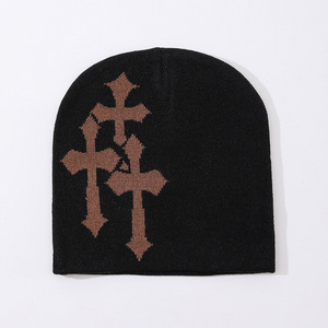 Knit <strong>Beanie</strong> with Cross Pattern Unisex Soft Jacquard Cap <strong>Cool</strong> Street Outdoor Sports Earflap Hat - Product Image 6