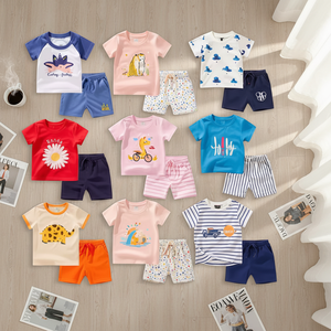 T-shirts et shorts d'été de haute qualité pour enfants, motifs de dessins animés, tailles mixtes, unisexe, en polyester et coton mélangés, vente en gros - Product Image 1