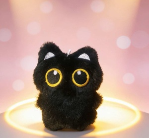 Black <b>Plush</b> <b>Cat</b> Stuffed Animal Toy Soft Fuzzy <b>Cat</b> Doll Embroidered Eye Doll for Gift and Bedroom Decor - Product Image 3