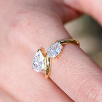 Bague de fiançailles Toi et Moi en argent sterling S925 avec deux pierres, moissanite taille poire et ovale, plaqué or 18 carats, bijoux pour femme