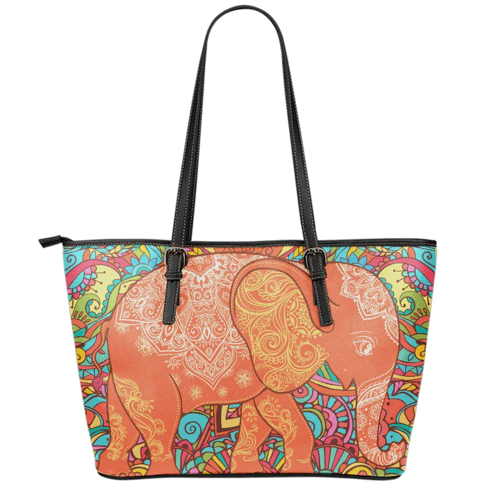 Leather Luxury Women Tote Bags Ladies Handbags Indian Boho Hippie Elephant Print Custom Tote Bag With Leather Handles
