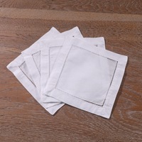 6 pouces Dîner Hemstitch Cocktail Serviette Lavable Lin Mouchoir