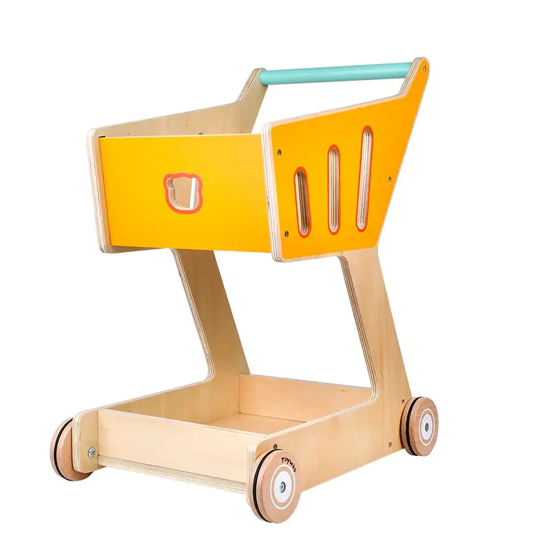ToyWoo子供用おもちゃ木製ショッピングカート女の子用スーパーマーケットベビー2層トロリー子供用プレイハウスボーイ