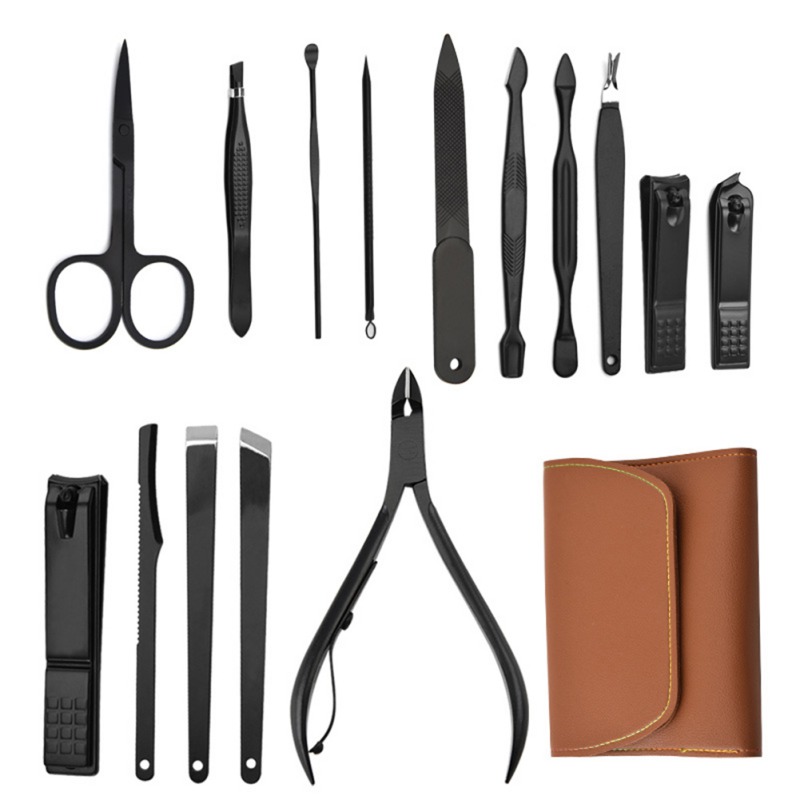 16 pièces/ensemble coupe-ongles Ensemble Coupe-ongles Sac Pliant En Acier Inoxydable Outil de Coupe Doigt Manucure outils manucure coupe-ongles