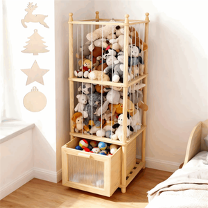 Organisateur de zoo en bois à <span class=keywords><strong>thème</strong></span> de Noël, décoration en bois à faire soi-même, rangement pour animaux en peluche avec tiroir à vue dégagée - Product Image 1