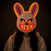 Máscara de Conejo de Peluche con Luces LED, Máscara Facial Completa de Terror, Disfraz de Halloween para Adultos, Venta al Por Mayor