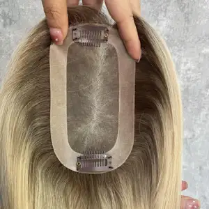 Preço de atacado de alta qualidade com base mono amarrada à mão, topper de cabelo humano chinês virgem cru 16''