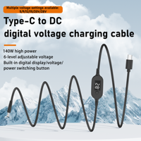 Cable de Alimentación USB-C a DC 5525 PD 3.1 de 140W con Ajuste de Voltaje de 6 Niveles, 34 Puntas y Pantalla Digital