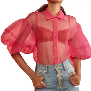 Custom sexy crepe chiffon polyester transparent women's top