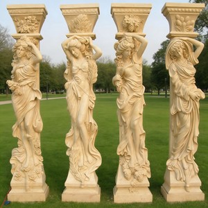 Colonne Caryatide in Marmo Beige Intagliate a Mano con Figure Femminili, Deesse delle <span class=keywords><strong>Quattro</strong></span> Stagioni, per Arredo Villa, Pilastri in Pietra Naturale - Product Image 2