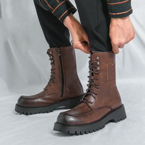 Winter Chelsea Ankle Side Zipper Leather <b>Booties</b> for Women & Men-Chunky High Heel Platform Boots - Product Image 3