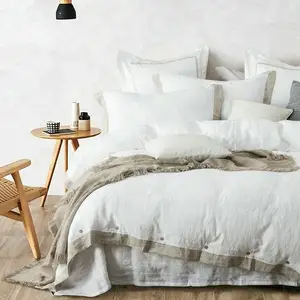 bed linen zebra Suppliers-Natural French linen 100% flax bed bedding duvet cover sheet set
