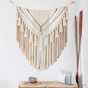 Décoration murale en macramé moderne marron, art mural en fil fait à la main pour le salon, la chambre à coucher, la maison, tissu 100% coton, suspension murale - Product Image 3