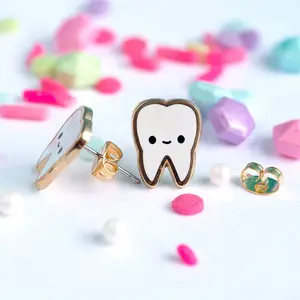 Custom design gold plated enamel earrings with low moq cheap metal cute kids stud earrings