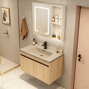 Mueble de Baño de Pared de Alta Gama con Lavabo Integrado, <span class=keywords><strong>Muebles</strong></span> de Baño Modernos <span class=keywords><strong>para</strong></span> Proyectos de Apartamentos y Hoteles - Product Image 1