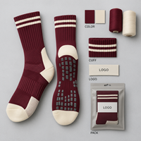 Chaussettes de football antidérapantes Jacquard Team Soccer Grip, couleur bordeaux crème, en spandex et nylon, tricot Jacquard, semelle antidérapante
