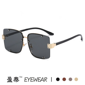 Yingtai Eyewear Oversized Metal Frame <b>Sunglasses</b> UV400 Women Fashion Square <b>Gradient</b> Lenses Gold Color - Product Image 2