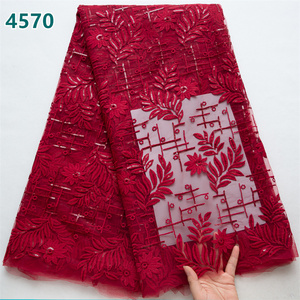 Telas de encaje de malla de lentejuelas francesas nigeriano rojo <span class=keywords><strong>5</strong></span> yardas 2025 nuevo encaje de red de seda de leche africana para mujeres vestidos de fiesta <span class=keywords><strong>4570</strong></span> - Product Image 4