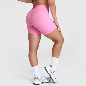 Tùy Chỉnh V-Eo Nhanh Chóng Khô 4 Cách Căng Cao Tăng Giữa Đùi Tương Phản Cắt Xe Đạp 6 Inches Tập Thể Dục Quần Short Cho Phụ Nữ - Product Image 6