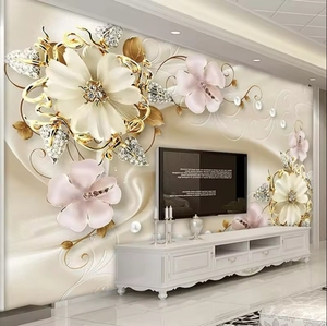 Carta da parati gioielli di lusso fiore di prugna 3D Fresco <span class=keywords><strong>soggiorno</strong></span> TV divano camera da letto sfondo murale decorazione per la casa 3D adesivo - Product Image 1