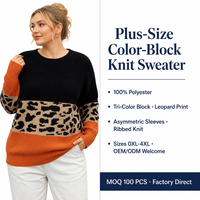 Pull-over en tricot pour femme avec logo personnalisé, manches longues, col rond, imprimé léopard, mode décontractée, hiver, polyester, usine OEM et ODM
