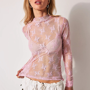 Chemisier transparent à col montant 10 couleurs Channel, haut en dentelle florale transparente, <span class=keywords><strong>chemise</strong></span> en maille à manches longues pour <span class=keywords><strong>femme</strong></span> - Product Image 4