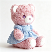 Ours en peluche doux et bouclé, jouet en peluche en forme d'ours avec robe décorative bleue à manches courtes, compagnon en peluche