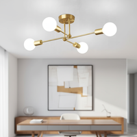 Plafonnier Doré Personnalisable Style Sputnik Moderne Vintage 4 Lumières Culot E27 Forme DIY pour Chambre Salon Cuisine Restaurant
