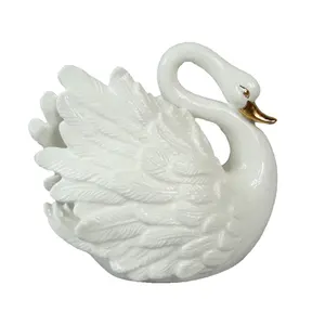 Estatueta de cisne de cerâmica branca personalizada nobre