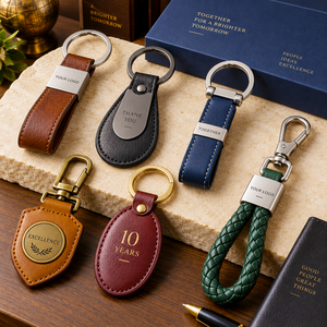 Porte-clés en cuir personnalisés pour entreprises, porte-clés en métal avec logo personnalisé, cadeau d'entreprise, fabrication OEM ODM - Product Image 1