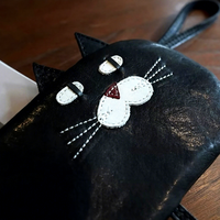 Porte-monnaie en cuir de vache fait main, mignon, en forme de chat, avec fermeture éclair, mini portefeuille créatif, pochette porte-bonheur pour femmes et cadeaux