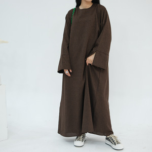 <span class=keywords><strong>Abbigliamento</strong></span> <span class=keywords><strong>Islamico</strong></span> in Lino, Abiti da Donna, Abaya a Linea A, Vestito Musulmano in Misto Lino, Abito Semplice, Abaya Modesta - Product Image 3