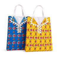 Sac fourre-tout en tissu imprimé floral, sac à main réutilisable de style ethnique avec bouton en dentelle pour cadeaux de mariage et de fête