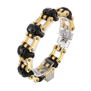 KALEN – Bracelet de motard Punk en acier inoxydable pour homme, 215mm, or/argent/crâne noir - Product Image 3