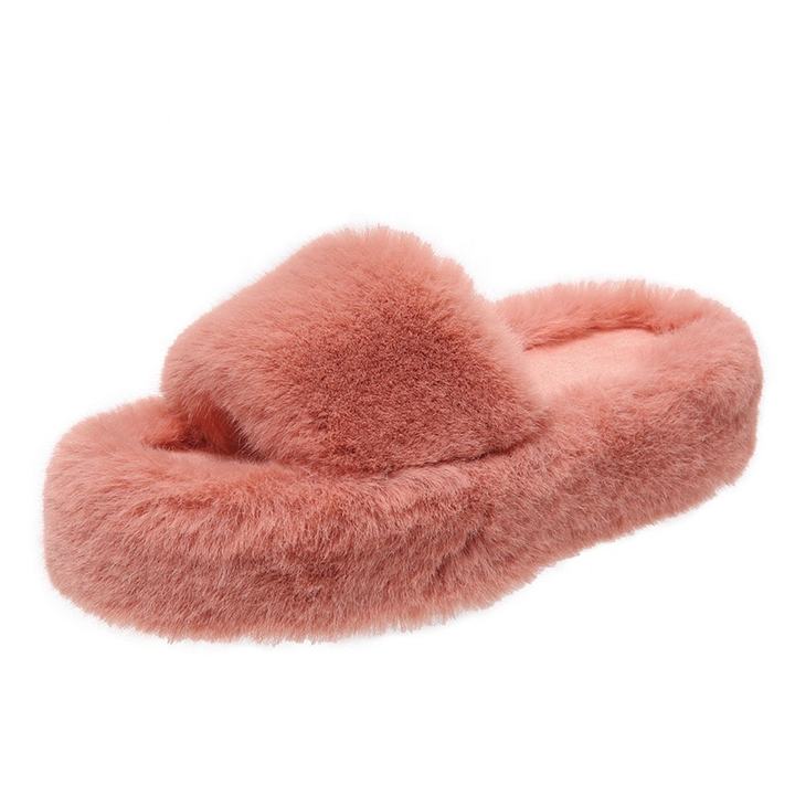 Faux Fur Flat Slide Sandals