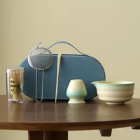 Ensemble de thé matcha en céramique personnalisé avec logo, pour voyage en extérieur, sac portable, fouet en bambou, bol en céramique, thé de la dynastie Song