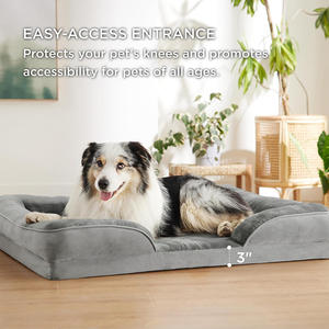Großhandel Personalisiertes Graues Orthopädisches Hundebett aus Plüsch mit Memory-Schaum, Kaubeständiges Rechteckiges Haustierbett mit 4-seitigem Kissen - Product Image 3