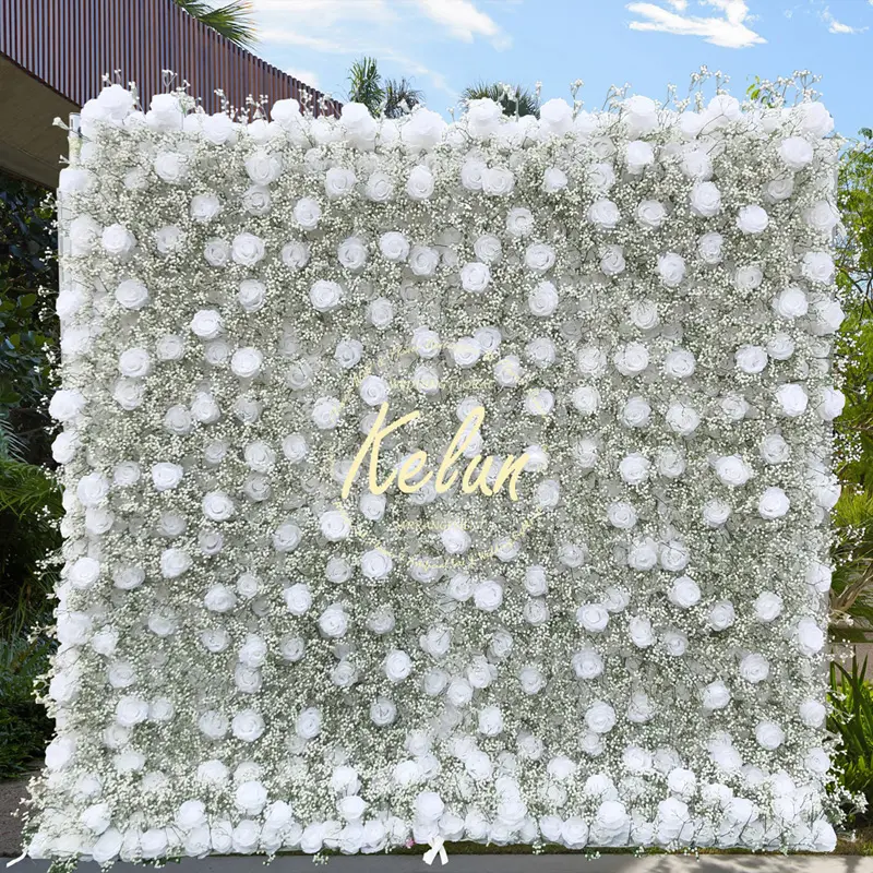 GJ-WA976 wholesale roll up 8x8ft artificial baby breath flower wall panel backdrop decoration for beauty salon event party decor