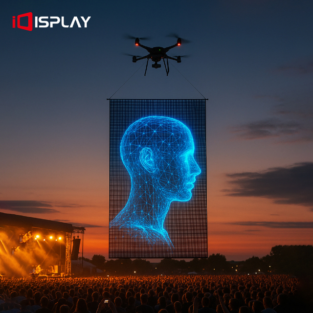 P15/P20 Drone Show Flying LED Mesh Display Screen Foldable LED Magic Carpet Screen Drone Show Hologram Flying Display Screen