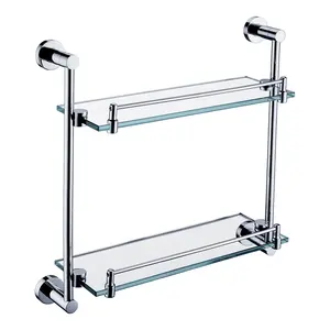 Double Tier Corner Stainless Steel Aluminium Glass Shelf for Bathroom