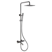 Ensemble de douche apparent en cuivre chromé, avec pommeau de pluie carré, douchette à main, finition laiton, cartouche céramique et écran LED