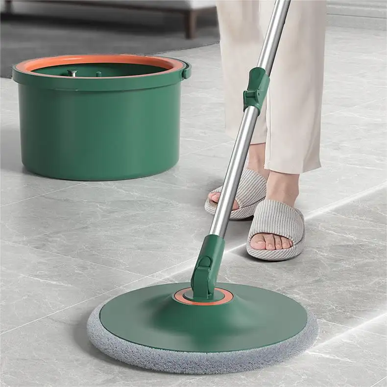 Green round bucket mop water absorbing flat mop clean water separation without hand washing mop