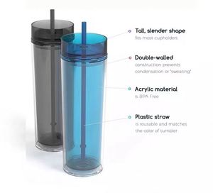Gobelet isotherme en acrylique double paroi de 16 oz avec paille et couvercle, disponible en stock pour les stands de jus des centres commerciaux - Product Image 6